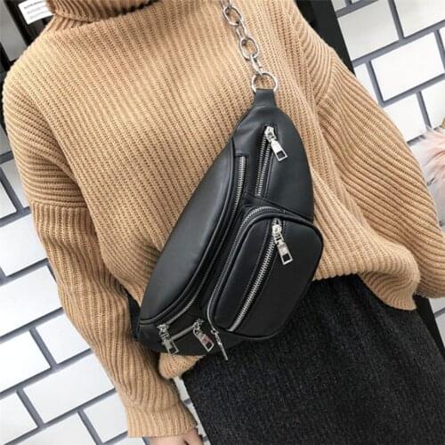 2019 Fashion Women Men Leather Waist Pack Pouch Black Waist Bag Chest Shoulder Bags Adjustable Belt Travel Purse Waist Packs