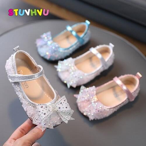 Princess Shoes for Girls Children Bright Diamond Bow Party Dance Shoes Spring and Summer New Soft Leather Kids Shoe Casual Flats