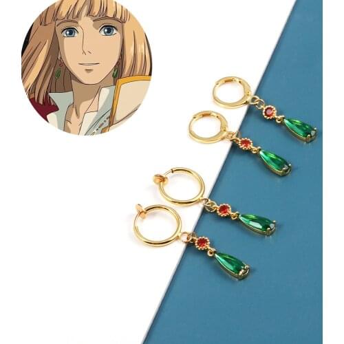 Howls Moving Castle Drop Earrings Howl Drop-Shaped Green Crystal Clip Earrings for Women Jewelry Temperament Accessories Gift