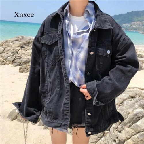Spring and Autumn Jacket Womens Black Jeans Jacket Style Loose Pocket Denim Jacket Women Casual