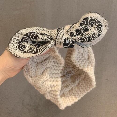 Women Fashion Sweet Knitted Bow Sequin Headband Stretch Hairband Hair Accessory