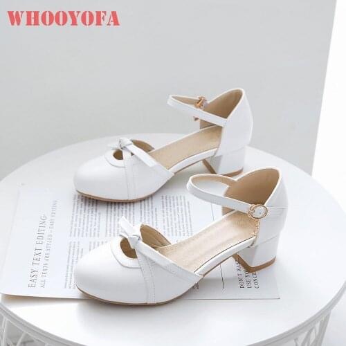 Summer Brand New Elegant White Beige Women Sandals Sweet Med Chunky Heel School Lady Shoes Plus Big Small Size 28 30 10 43