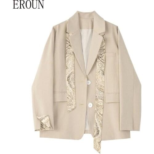 Blazer Women Suit Jacket Spring 2021 New Temperament Casual All-match Loose Stitching Ribbon Shoulder Strap Small Suit Lady