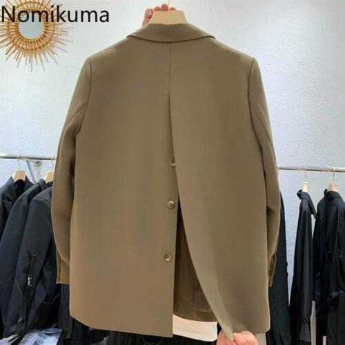 Nomikuma Back Buttons Split Blazer Coat 2021 Spring New Long Sleeve Women Suit Jacket Causal Notched Collar Blazers Femme 6E284