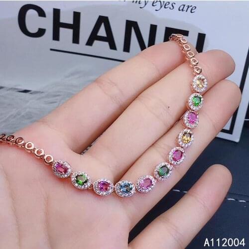 KJJEAXCMY Fine Jewelry 925 Sterling Silver inlaid gemstone tourmaline women hand bracelet luxury support detection
