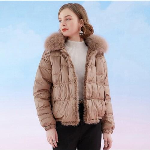 Women White Duck Down Coat 2021 New Winter Fashion Real Fox Fur Collar Hooded Female Puffer Jackets Elegant Thicken Warm Outwear