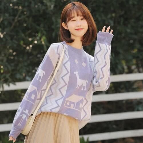 2021 New Spring Autumn Purple Sweater Womens Loose Korean Version Color Matching Pullover Women Long Sleeve Jumpers Female