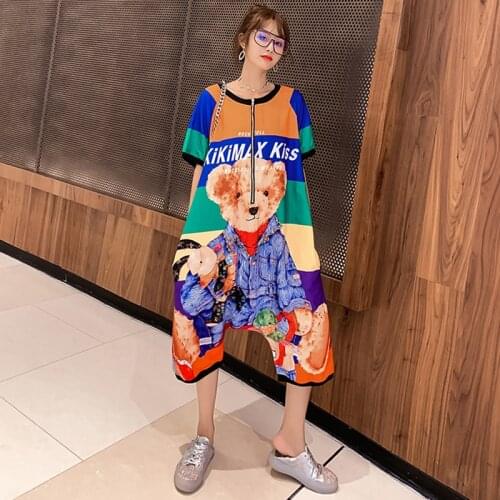 New Arrival Cartoon Print Thin Jumpsuits Women Fashion Hot Drilling Chic Loose Jumpsuits Overalls Hip Hop Pants Jumpsuit Femme