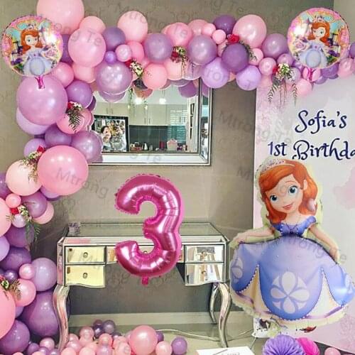 1Set Sophia Them Pink Purple Balloon large cartoon princess Sofia foil ballon Girl birthday party wedding decor Baby Shower Ball