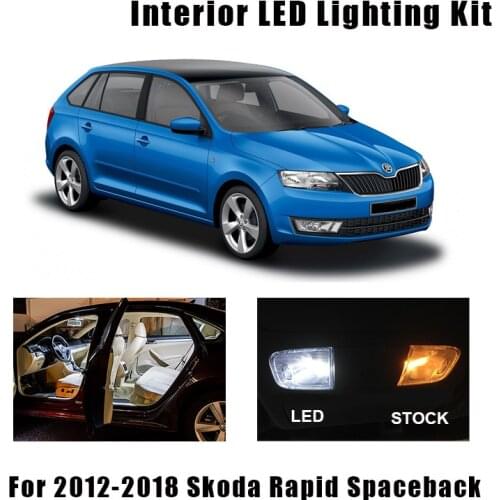 12pcs White Error Free Car LED Interior Light License Plate Light Kit Fit For 2012-2018 Skoda Rapid Spaceback NH1 Map Dome Lamp
