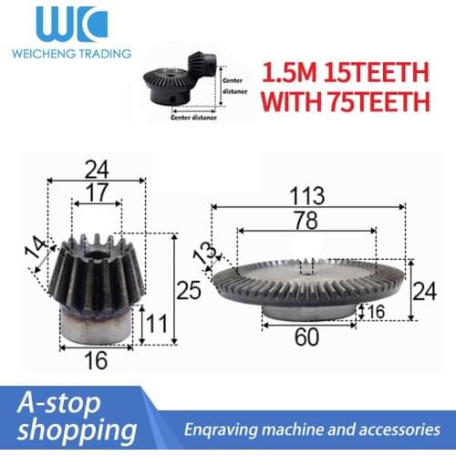 2pcs 1:5 Bevel Gear 1.5 Modulus 15 Teeth hole 6mm +75teeth Inner Hole 10mm 90 Degree Drive Commutation Steel Gears