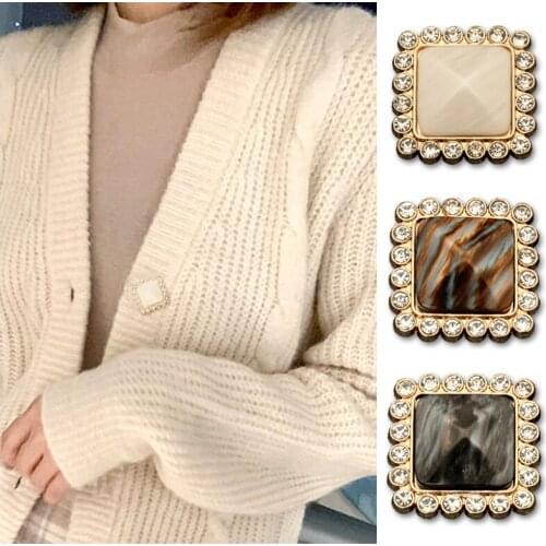 Gold Buttons Decorative for Clothing Pearl Rhinestone Metal Button on Clothes Suit Women Coat Square Bottone Vintage Crafts 3pcs