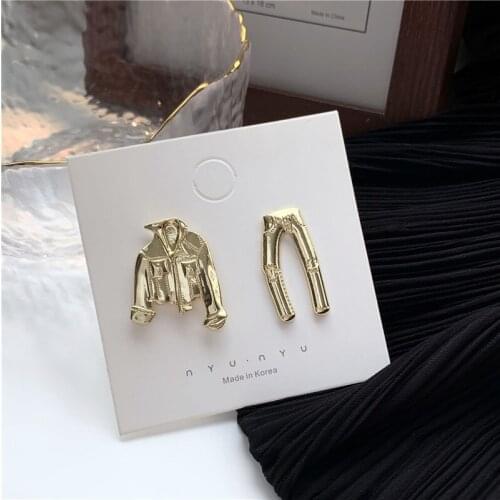 Clothes Pants Asymmetric Earrings Stud Earrings Personality Women Jewelry Hip-hop Exaggerated Metal Trendy Push-back Zinc Alloy
