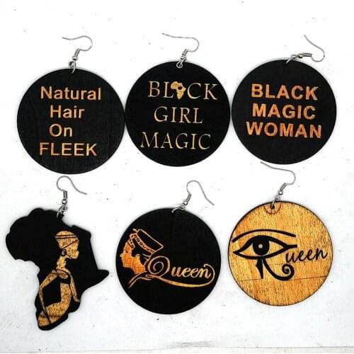 Free shipping!!mixed design Black Magic Woman wooden earrings