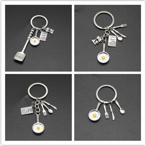 Food Keychain Egg Frying Pan French Knife And Fork French Coffee Maker Keychain Cute Toy Gift Keychain Food Jewelry Gift
