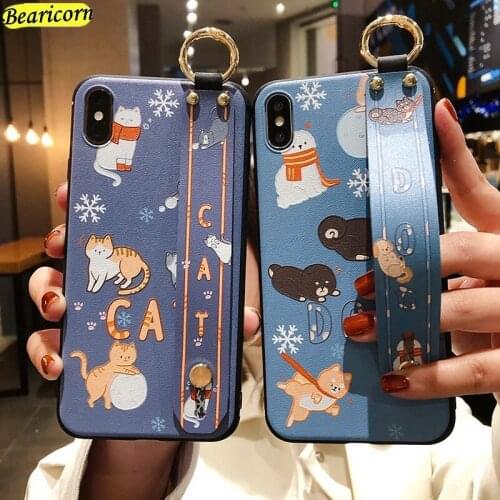 Wrist Strap Case for iPhone 11 Cases Ring Holder Stand Cat Dog Cover for iPhone 12 mini 11 Pro X Xs Max XR 6 6s 7 8 Plus SE 2020