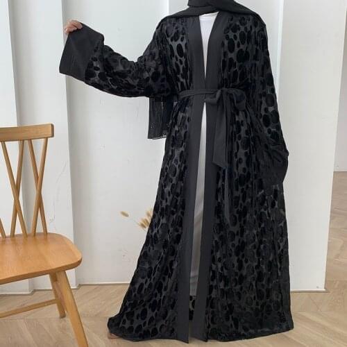 Black Eid Mubarak Kaftan Dubai Abaya Turkey Kimono Cardigan Hijab Muslim Dress Islamic Clothing Abayas For Women Robe Femme Ete
