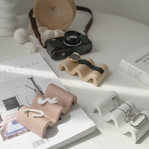 Nordic Cement Home Decoration Plate Jewelry Organizer Photography Ornaments Soap Holder Wavy Dish Tray Bathroom Decor