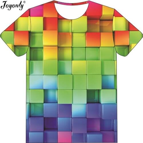Joyonly Funny 3D Tetris Print Children Tshirts Lattice Colorful Short Sleeves T shirt Casual 2019 Summer Boys Girls Cool Tops
