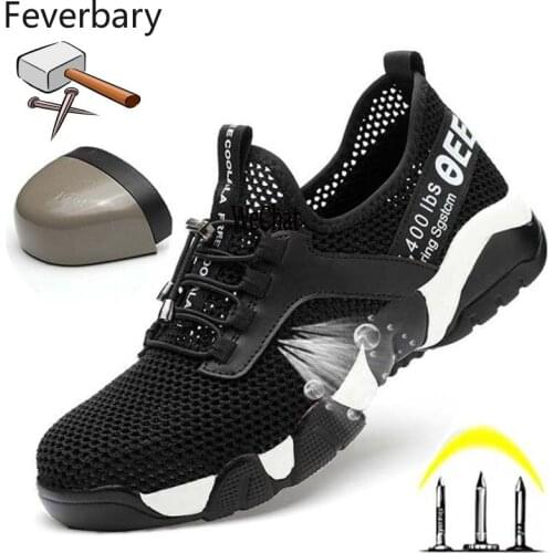 Feverbary Safety Shoes Men Indestructible Steel Toe Cap Anti-smash Puncture Work Boots Women Outdoor Mesh Breathable Sport Shoes