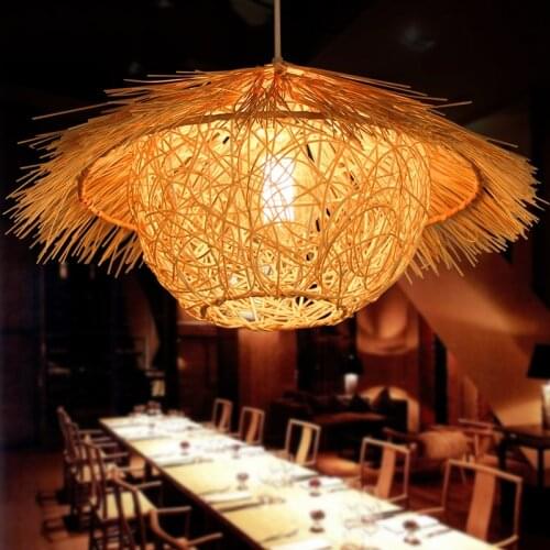 Chinese Rattan Pendant Lights Hand-woven Straw Hat Lampshade Ceiling Chandelier Living Room Decorative Indoor Lighting Luminaire