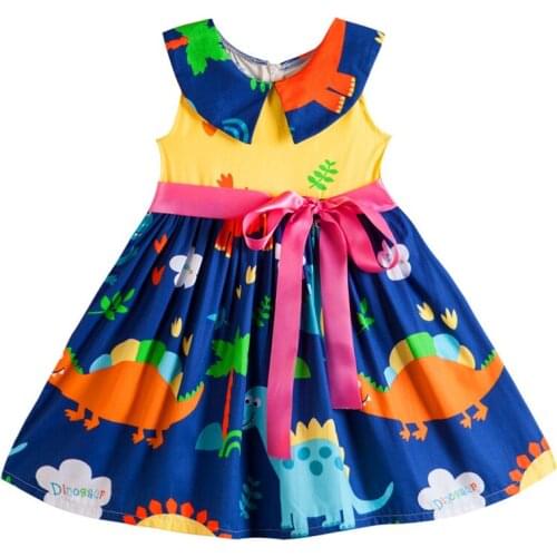 Korean version of the summer girl dress pure cotton sleeveless dress doll collar cartoon raven derss splice