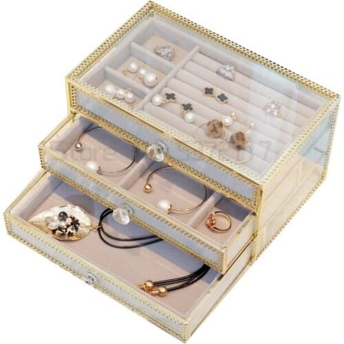 Copper edge jewelry box Jewelry Earring Ring earring bracelet necklace storage box hanger flannelette box