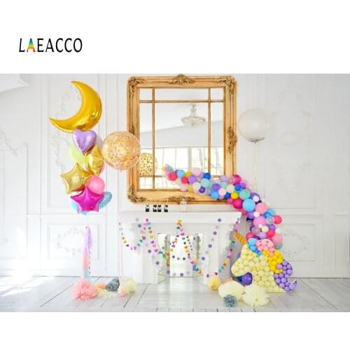 Laeacco Balloons Unicorn Fireplace Birthday Party Baby Photography Backgrounds Customized Photographic Backdrop For Photo Studio