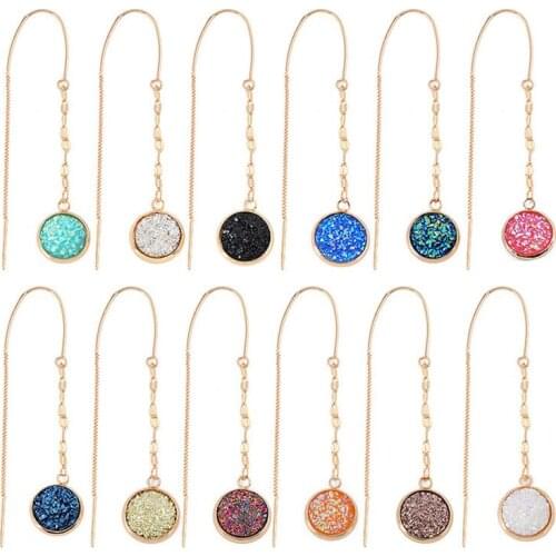 2021 hot sale fashion retro color long pendant earrings female tassel long creative round pendant earring