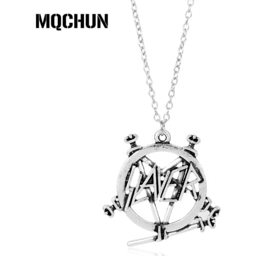 MOCHUN American Speed Metal Band SLAYER Rock Band Slayer Pentagram Pendant Necklace Killer Thrash Chain Necklace Music Fans Gift