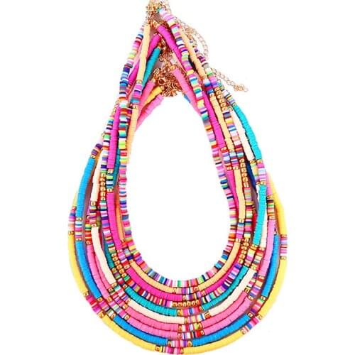 Fashion Boho Colorful Choker Necklace for WomenJewelry Handmade Polymer Clay Necklace Women Beach Jewelry Gift