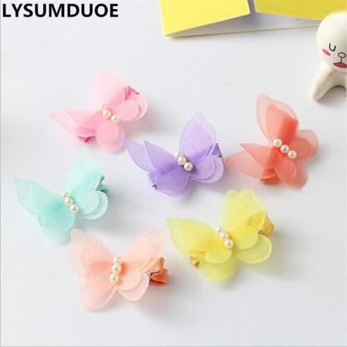 Fashion 4Pcs Chiffon Hairpin Girl Hair Clip Butterfly Barrette Children Pearl Gift Kid Bow Summer Style Jewelry Hair Accessories