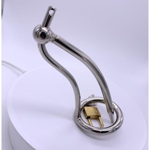 Stainless Steel Male Chastity Device with Catheter Cock Ring,Cock Cages, Lock,Standard Cage /Belt,Sex Toy