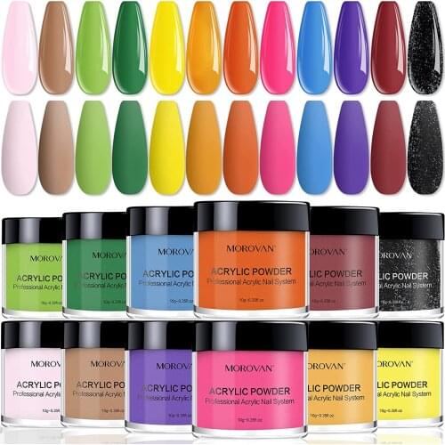 12 Color Acrylic Nail Powder Kit for Nail Extension Carving DIY French Nails No Need Nail Lamp can last for 2-3 weeks Nail Art