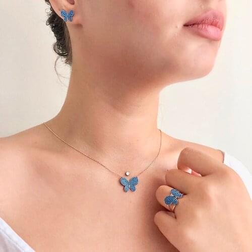 Blue Gotic Butterfly Colorfull 925 Silver Set
