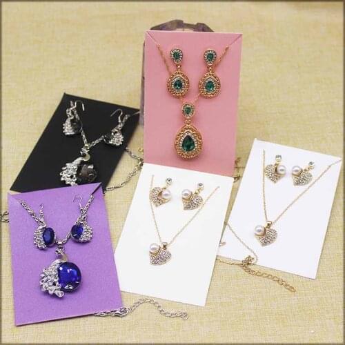 Zerong 50pc+50oppbag colorful paper jewelry set package Cards large necklace earring pendatn display tag card pink card