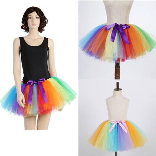 Parent-Child Women Girls Rainbow Colorblock Tutu Skirt Layered Tulle Bowknot Ballet Dance Ruffle Pettiskirt Carnival Party Costu