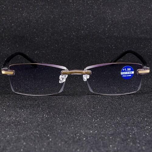 Anti Blue Light Reading Glasses Square Frameless Presbyopic Glasses For Women And Men With Diopters +1.0 +1.5 +2.0 +2.5 +3.0 4.0