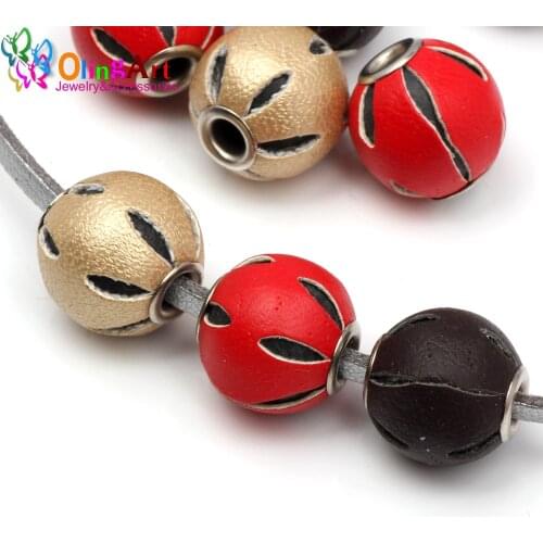 OlingArt 6PCS/lot 13MM PU leather beads Round Spacer Beads DIY Bracelet/Necklace/Earrings jewelry making