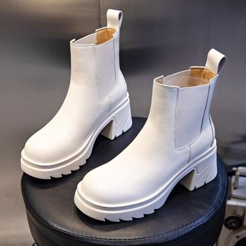 Autumn Women Chelsea Boots Leather Platform Ankle Boots Fashion Autumn Motorcycle Non-slip Waterproof Female Boots Shoes