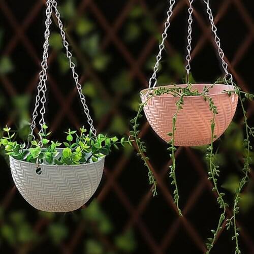 Plastic Fleshy Mini Hanging Pot Rattan Small Hanging Pot With Triangular Chain Sling