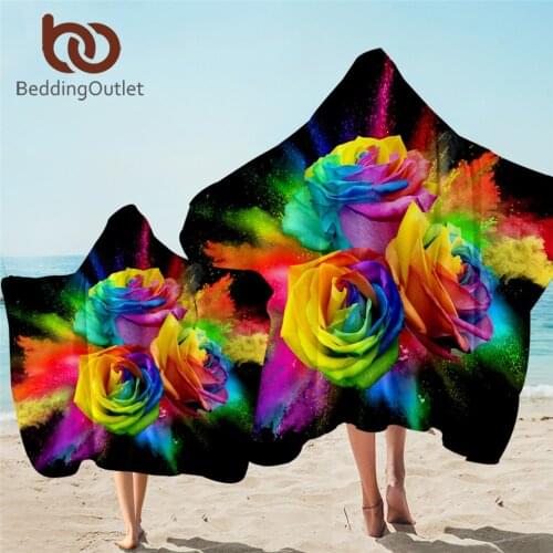 BeddingOutlet Colorful Rose Hooded Towel Watercolor Microfiber Bath Towel With Hood for Kids Adult 3D Print Wearable Beach Wrap