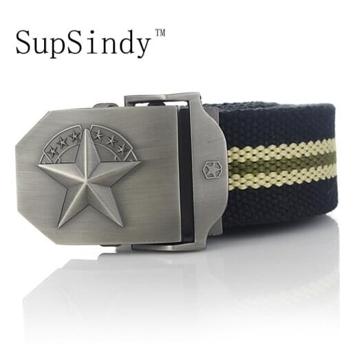 SupSindy mens canvas belt Five-pointed star metal buckle military belt Army tactical jeans belts for Male top quality men strap