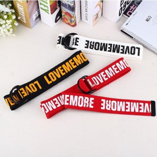 Harajuku Belt Strap Female Long Belts for Jeans Letter Printed Fashion Double D Ring Canvas Love Me More Women Unisex Red Casual