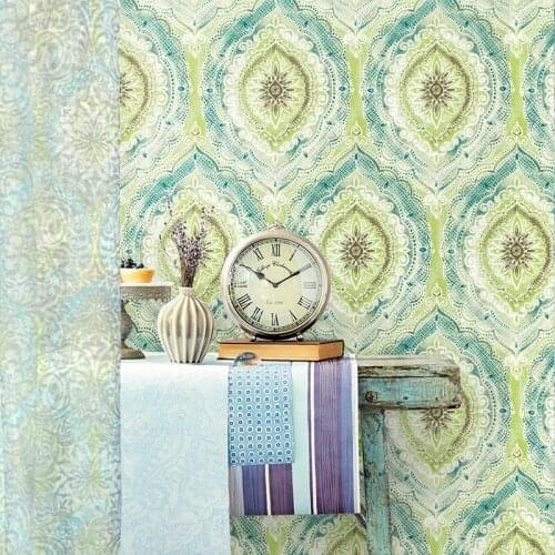Retro Non-woven Printing Green Personality Southeast Asian Islamic Style Wallpaper Living Room Bedroom Background Wallpaper