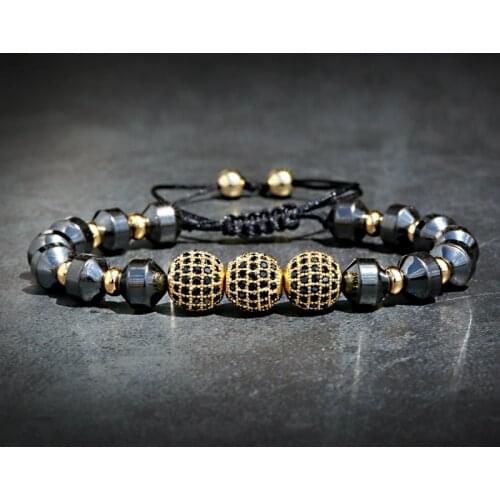 Luxury Micro Pave CZ 8mm Disco Charm Men Bracelet Classic Hematite Beaded Woven Bracelets Bileklik Women Jewelry