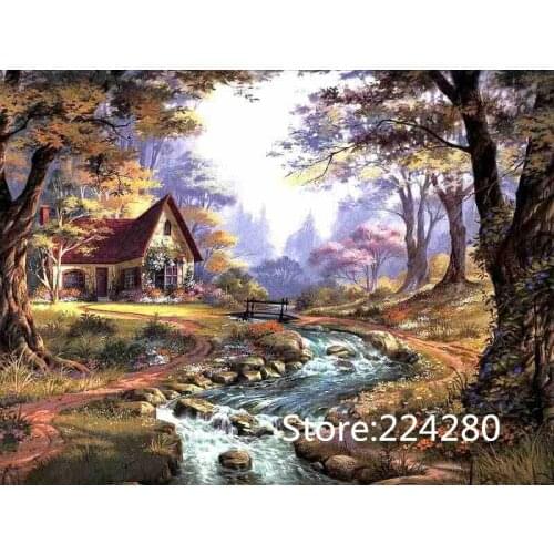 Needlework,embroidery,DIY 14CT Cross stitch kits ,Idyllic autumn scenery cottage counted Cross-Stitching home decor crafts