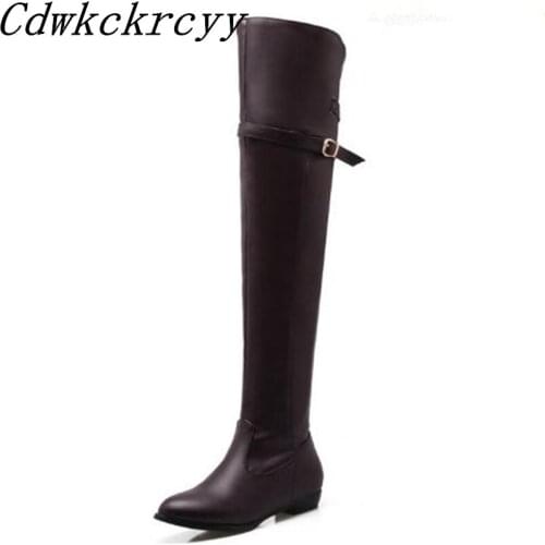 Women Boots Autumn winter New style Flat bottom Over the knee Boots Belt buckle long and tube-shaped Chivalry boots size 34-48