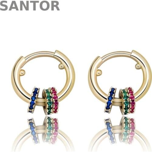Hip Hop Small Hoop Earrings MultI Color Three Circle Zirconium Ice Out Earrings For Men And Women