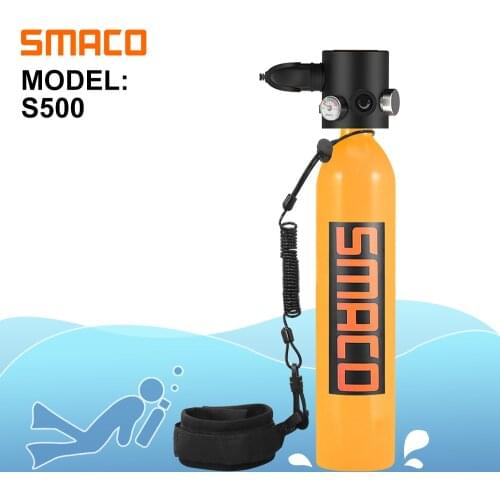 SMACO S500 mini diving box equipment cylinder capacity 13 minutes capacity 0.7 liters with refillable design diving equipment